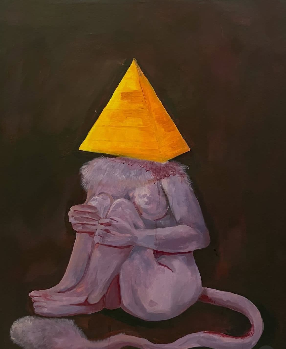 Surreal figure with a yellow pyramid for a head