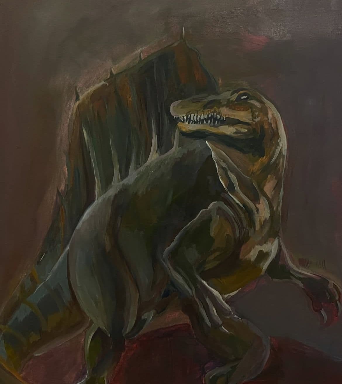 Tyrannosaurus painting in moody umber